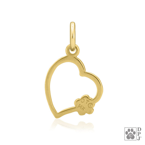 Paw and Heart Necklace in 14K Gold, Paw on My Heart Paw Charm