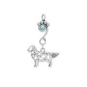 Golden Retriever Pendant Body Design with Aquamarine Crystal in Sterling Silver.