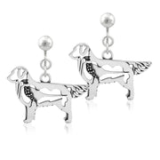 Golden Retriever Clip-On Earrings Body Design with Pheasant in Sterling Silver.