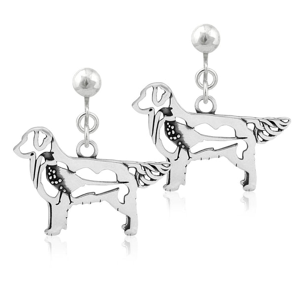 Golden Retriever Clip-On Earrings Body Design with Pheasant in Sterling Silver.