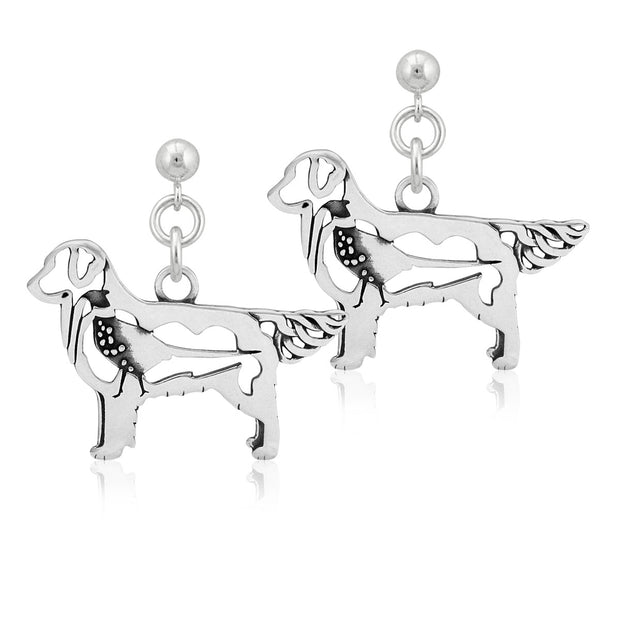 Golden Retriever Earrings Body Design with Pheasant in Sterling Silver in Dangle Post.