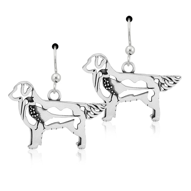 Golden Retriever Earrings Body Design with Pheasant in Sterling Silver in French Hook.