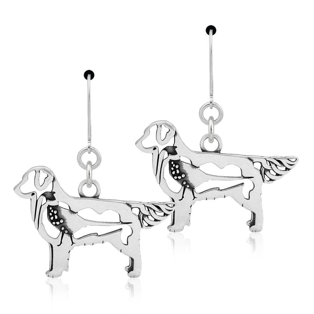 Golden Retriever Earrings Body Design with Pheasant in Sterling Silver in Leverback.