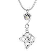 Great Pyrenees Necklace Head Design with Aurora Borealis Crystal in Sterling Silver on Snake Chain.