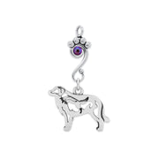 Great Pyrenees Pendant Body Design with Fox with Fuchsia Crystal in Sterling Silver.