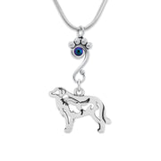 Great Pyrenees Necklace Body Design with Fox with Scarabaeus Crystal in Sterling Silver on Snake Chain.