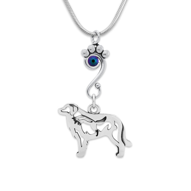 Great Pyrenees Necklace Body Design with Fox with Scarabaeus Crystal in Sterling Silver on Snake Chain.