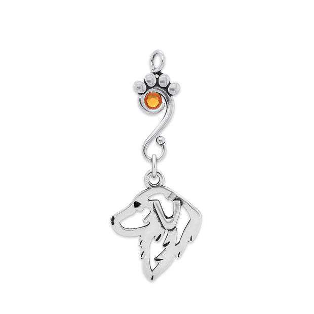 Great Pyrenees Pendant Head Design with Topaz Crystal in Sterling Silver.