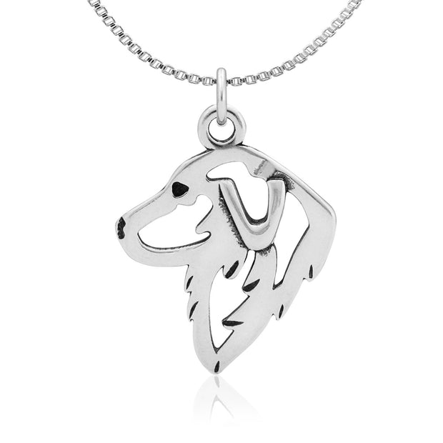 Great Pyrenees Necklace Head Design in Sterling Silver on Box Chain.