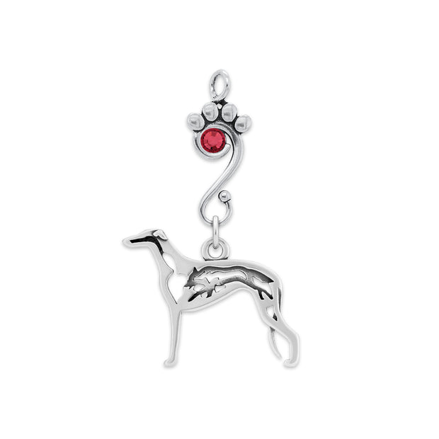 Greyhound Pendant Body Design with Fox with Siam Crystal in Sterling Silver.