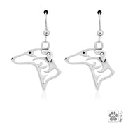 Sterling silver Greyhound earrings head study on french hooks, Greyhound gifts