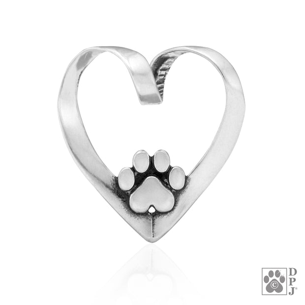 Heart and Paw Necklace, Heart Dog Slide