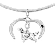 Irish Setter Necklace Body Design with Open Heart Charm Holder with Paw Print in Sterling Silver on Omega Chain.