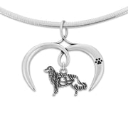 Nederlandse Kooikerhondje Necklace Body Design with Open Heart Charm Holder with Paw Print in Sterling Silver on Omega Chain.