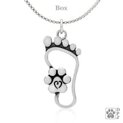 Paw and heart necklace in sterling silver, Friendship necklace bewteen a dog and parent