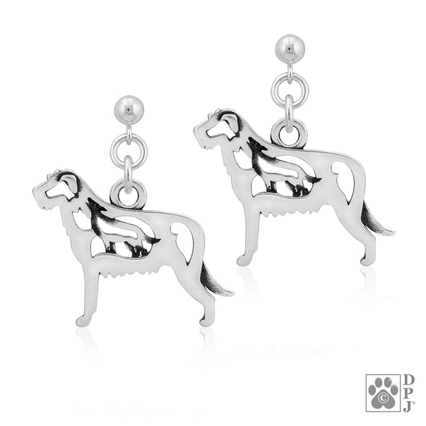 Irish Wolfhound earrings in sterling silver on dangle posts, Handcrafted Irish Wolfhound jewelry 