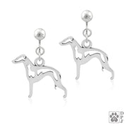 Italian Greyhound clip-on earrings in sterling silver, Stylish Italian Greyhound bling