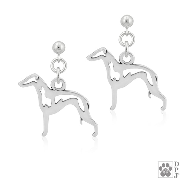 Italian Greyhound earrings in sterling silver on dangle posts, Handcrafted Italian Greyhound jewelry 
