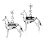 Sterling Silver Belgian Malinois Dangle Earrings