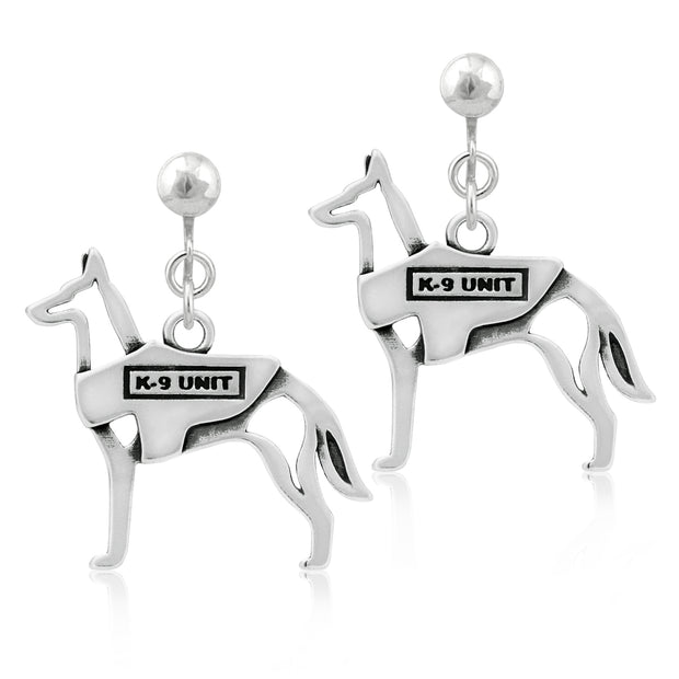 Sterling Silver Belgian Malinois Dangle Earrings