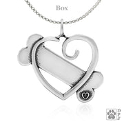 Bone and heart cupid necklace pendant in sterling silver, Top rated jewelry for dog moms