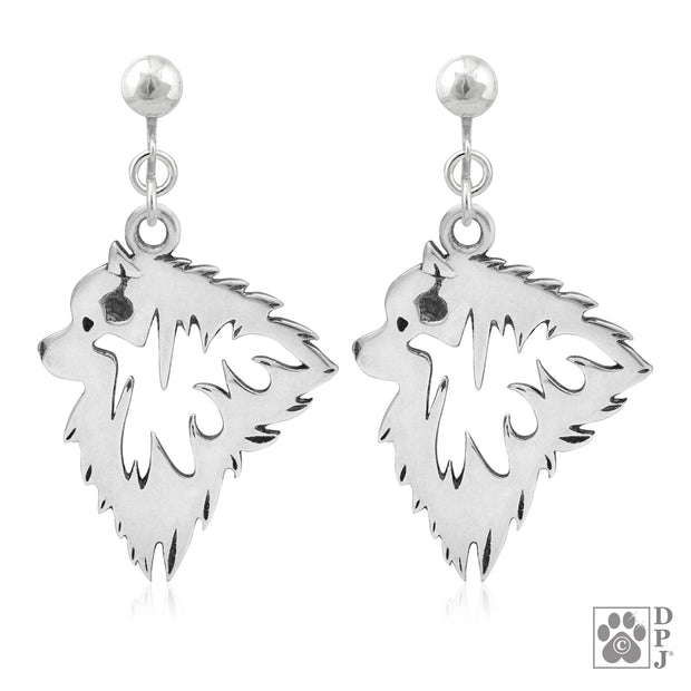 Sterling silver Keeshond clip on earrings head study, Keeshond products