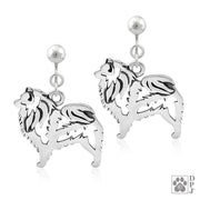 Keeshond clip-on earrings in sterling silver, Stylish Keeshond bling