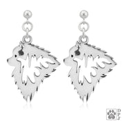 Sterling silver Kesshond earrings head study on dangle posts, Kesshond jewelry