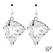 Sterling silver Keeshond earrings head study on french hooks, Keeshond gifts