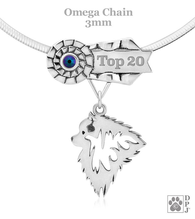 Top 20 Keeshond necklace in sterling silver, Keeshond Grand Champion gifts in sterling silver