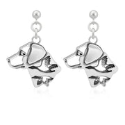 Labrador Retriever Earrings Head Design with Ducks in Sterling Silver in Dangle Post.
