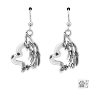 Sterling silver Longhaired Chihuahua earrings head study on french hooks, Longhaired Chihuahua gifts