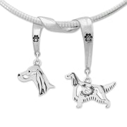 Irish Setter Necklace Head and Body Designs on Paw Print Charm Holder in Sterling Silver on Omega Chain. 