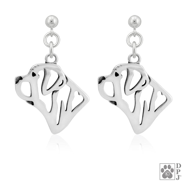 Sterling silver Mastiff earrings head study on dangle posts, Mastiff jewelry