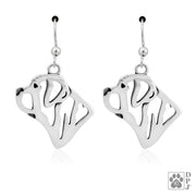Sterling silver Mastiff earrings head study on french hooks, Mastiff gifts
