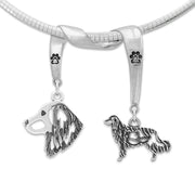 Nederlandse Kooikerhondje Necklace Head and Body Designs on Paw Print Charm Holder in Sterling Silver on Omega Chain. 
