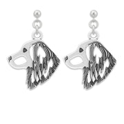 Nederlandse Kooikerhoundje Earrings Head Design in Sterling Silver in Dangle Post.