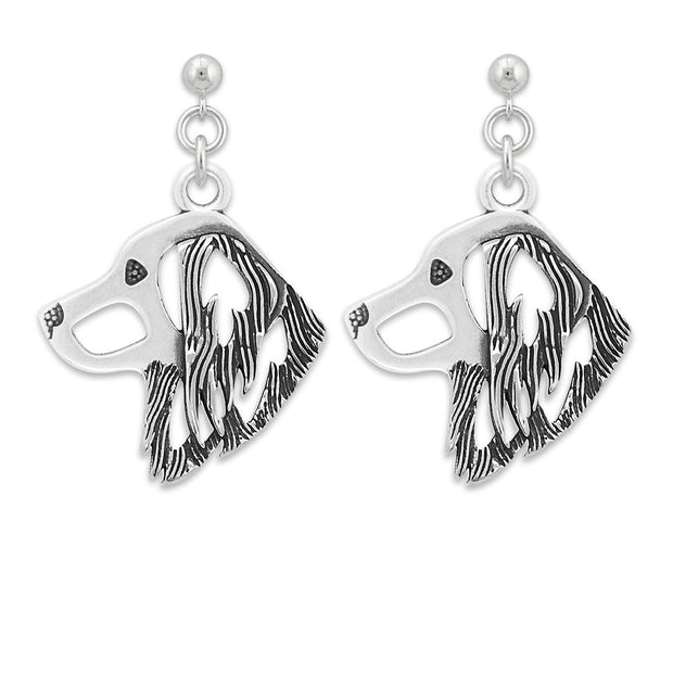 Nederlandse Kooikerhoundje Earrings Head Design in Sterling Silver in Dangle Post.