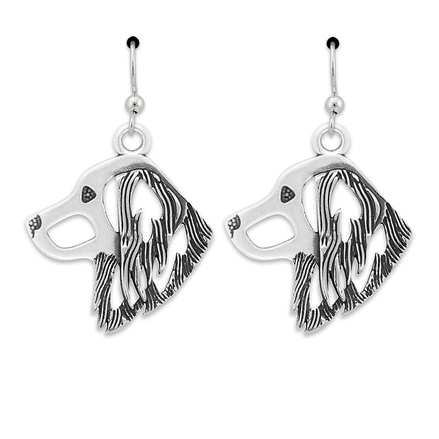 Nederlandse Kooikerhondje Earrings Head Design in Sterling Silver in French Hook.