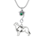 Newfoundland Necklace Body Design with Emerald Crystal in Sterling Silver on Snake Chain.
