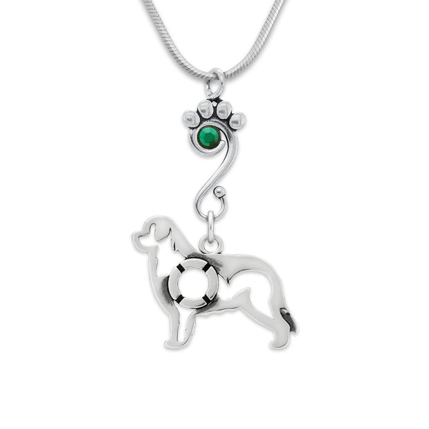 Newfoundland Necklace Body Design with Emerald Crystal in Sterling Silver on Snake Chain.