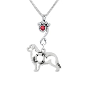 Newfoundland Necklace Body Design with Siam Crystal in Sterling Silver on Box Chain.