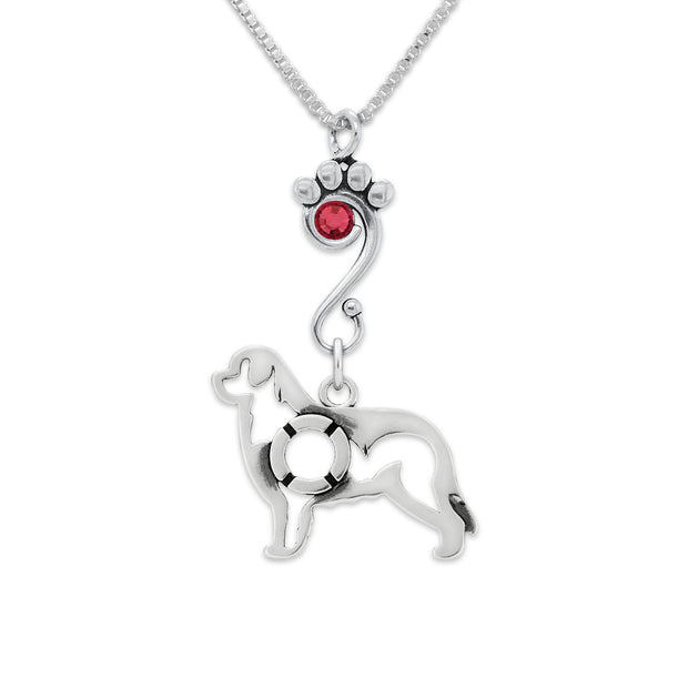 Newfoundland Necklace Body Design with Siam Crystal in Sterling Silver on Box Chain.