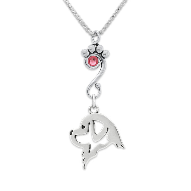 Newfoundland Necklace Head Design with Rosel Crystal in Sterling Silver on Box Chain.