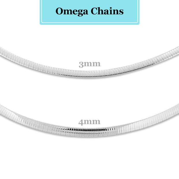 3 mm Omega chain in sterling silver, 4 mm Omega chain in sterling silver 