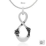 Infinity necklace with paw and foot print in sterling silver, Paw and foot print necklace jewelry and gifts