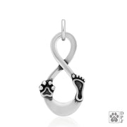 Infinity sign pendant with paw and foot print, Sterling silver infinity paw print necklace for dog and cat moms