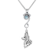 Papillon Necklace Head Design with Light Sapphire Crystal in Sterling Silver on Box Chain.