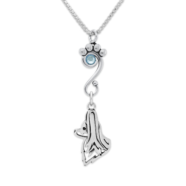 Papillon Necklace Head Design with Light Sapphire Crystal in Sterling Silver on Box Chain.