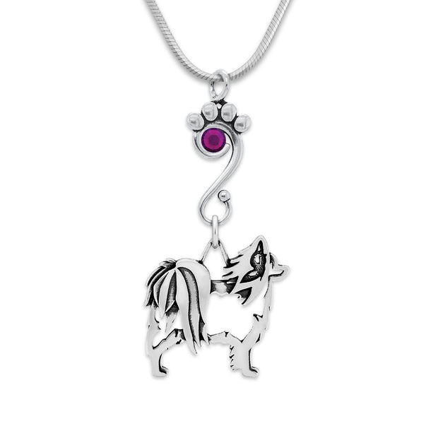 Papillon Necklace Body Design with Amethyst Crystal in Sterling Silver on Snake Chain.